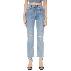 Aritzia Denim Forum Arlo High -Rise Straight Jean Blue Distressed Sz 29
